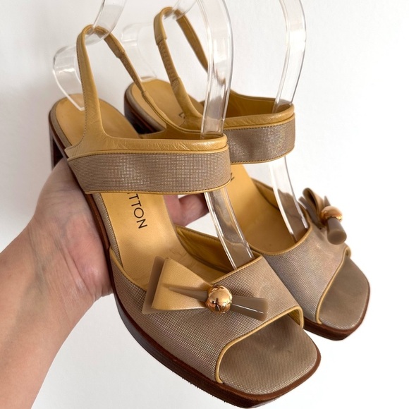 Louis Vuitton LV Vintage Slingback Heels Butter Yellow and tan Size EU 37.5 - Picture 2 of 11